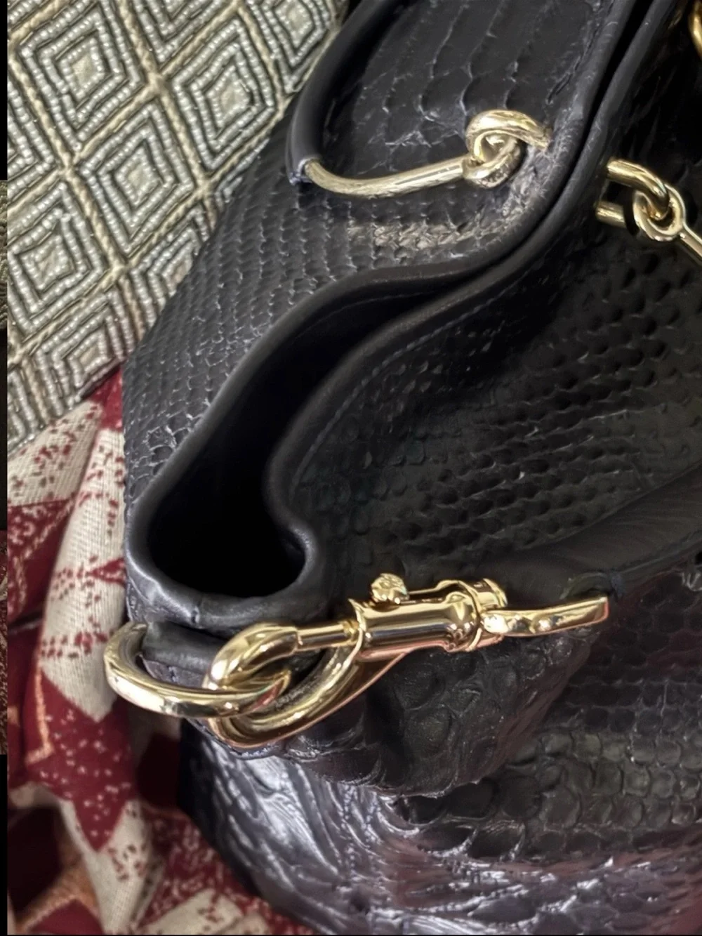 Mulberry Black Python-Texture Satchel with Gold Hardware